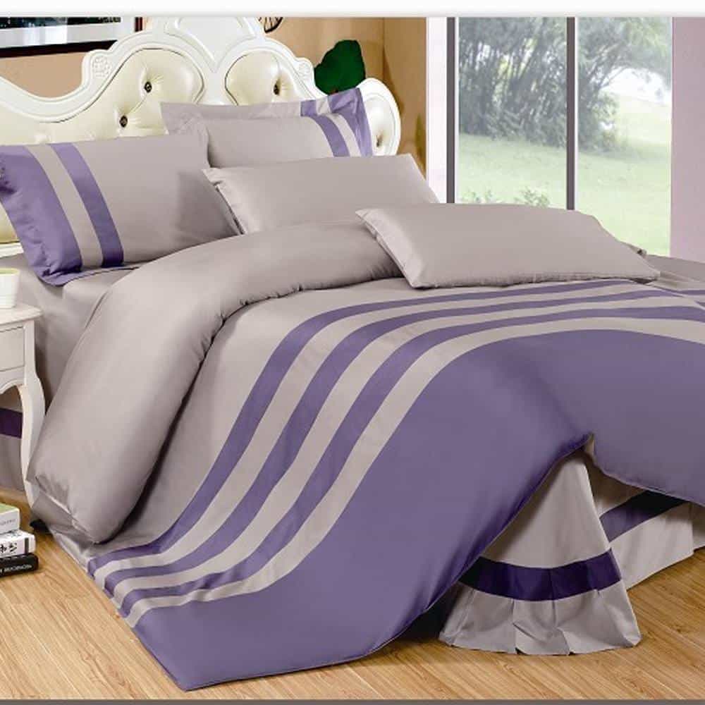 Premium Stripe Duvet Set – Grey & Purple