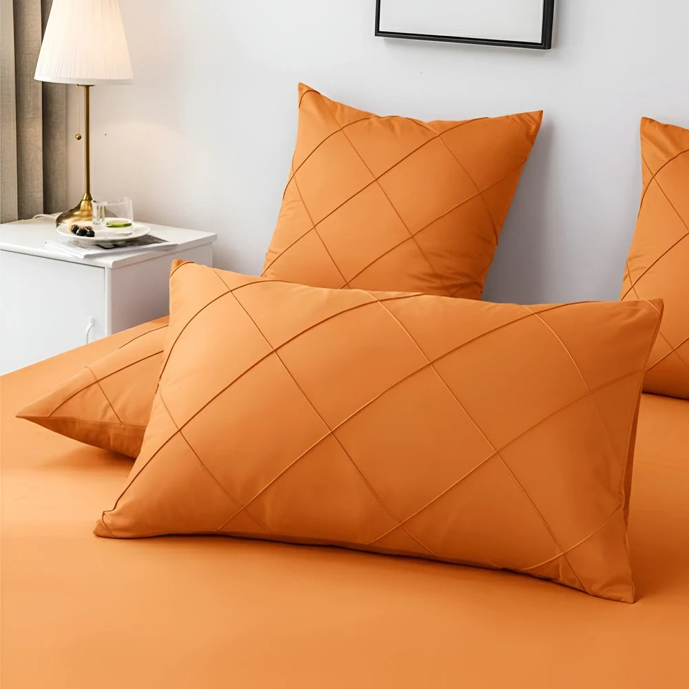 Cross Pleated Duvet Set - Orange