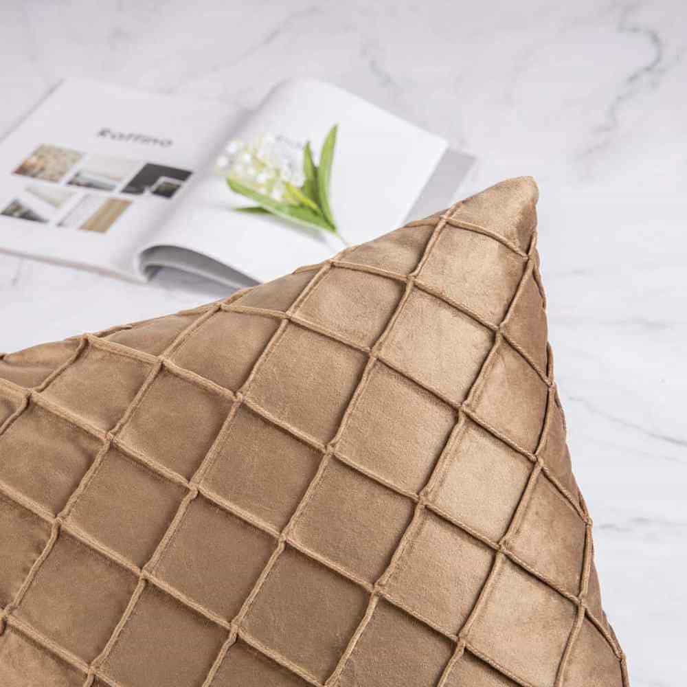 Pack of 2 Velvet Decorative Pleated Square Cushion - Brown