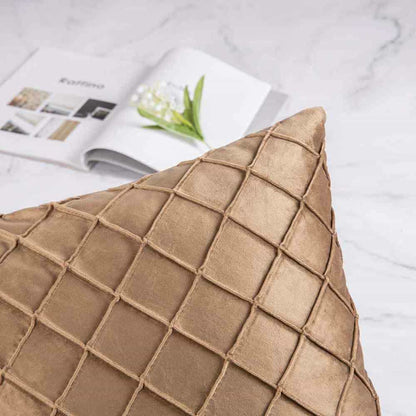 Pack of 2 Velvet Decorative Pleated Square Cushion - Brown