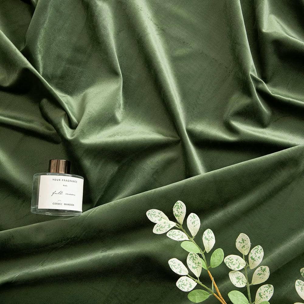 2 Pieces Plain Dyed Velvet Eyelet Curtains - Olive Green