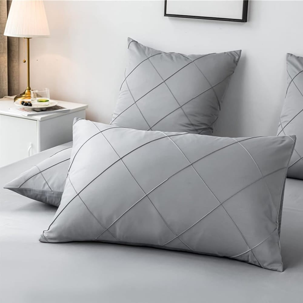 Cross Pleated Duvet Set - Silver Grey