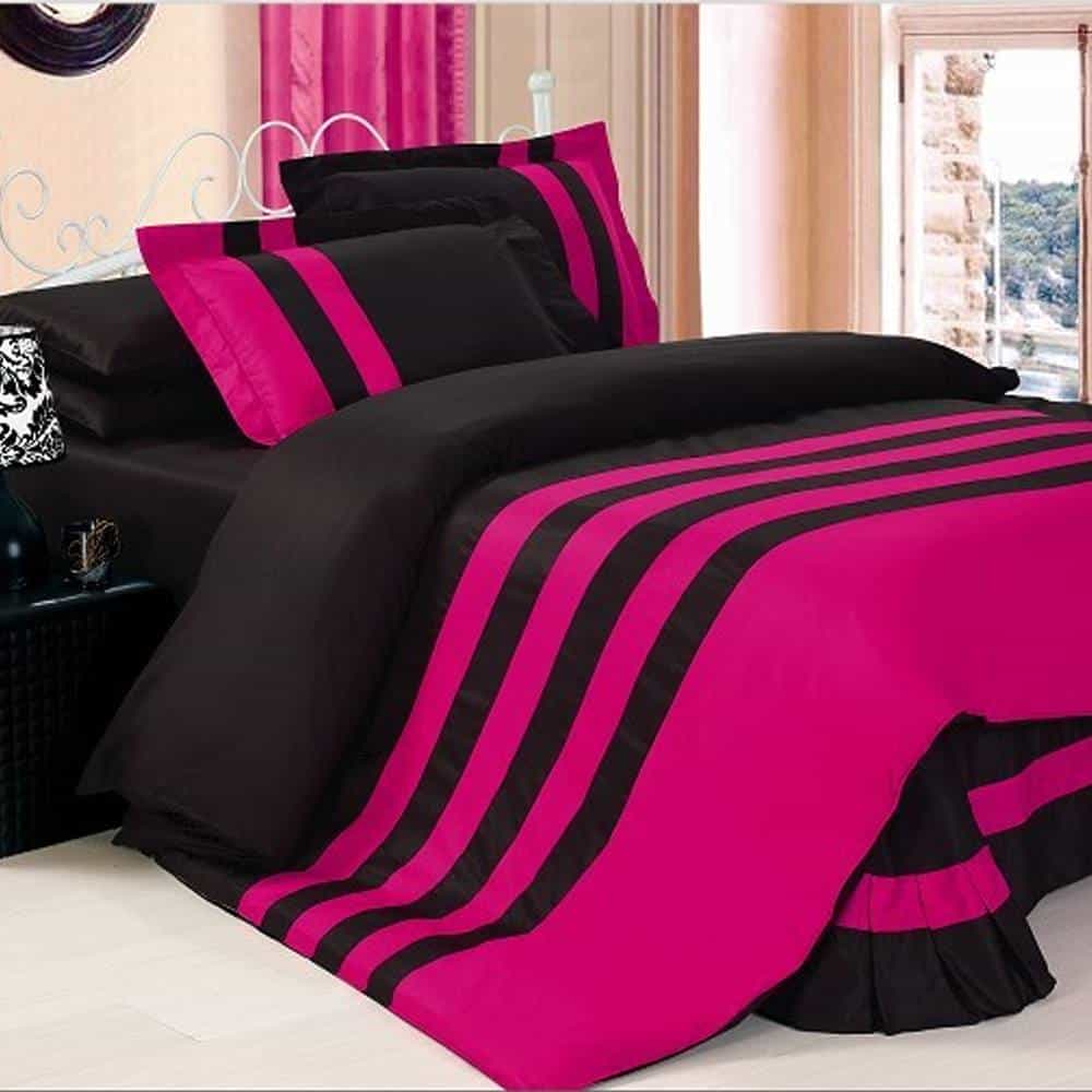 Premium Stripe Duvet Set – Black & Pink