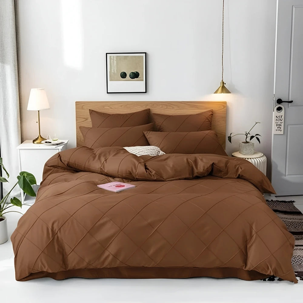Cross Pleated Duvet Set - Chocolate