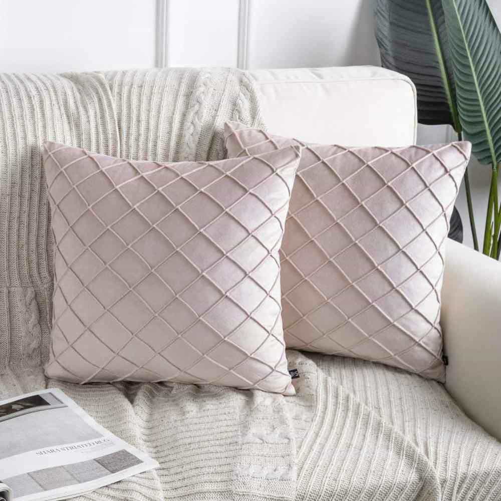Pack of 2 Velvet Decorative Pleated Square Cushion - Light Pink