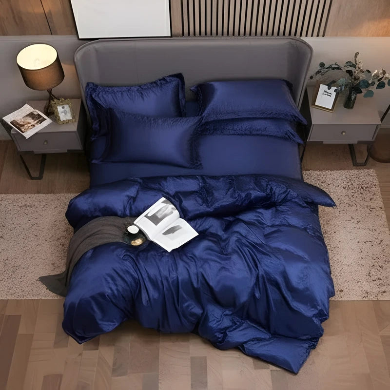 Luxurious Silk Duvet Set - Navy Blue