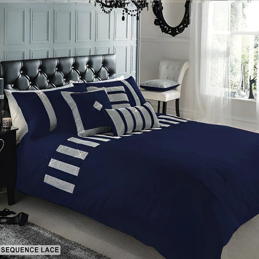 Sequence Lace Duvet Cover Set – Navy Blue