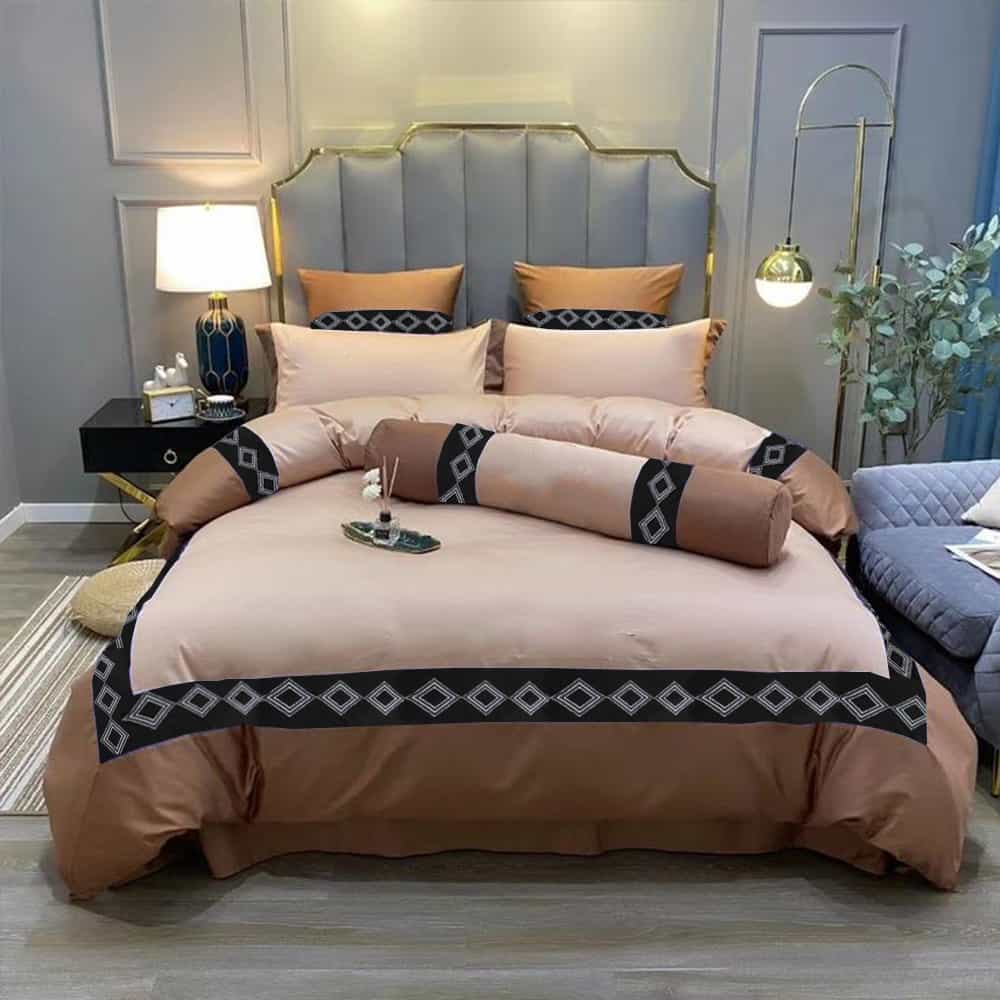 Embroidered Duvet Set - Cavern Pink & brown