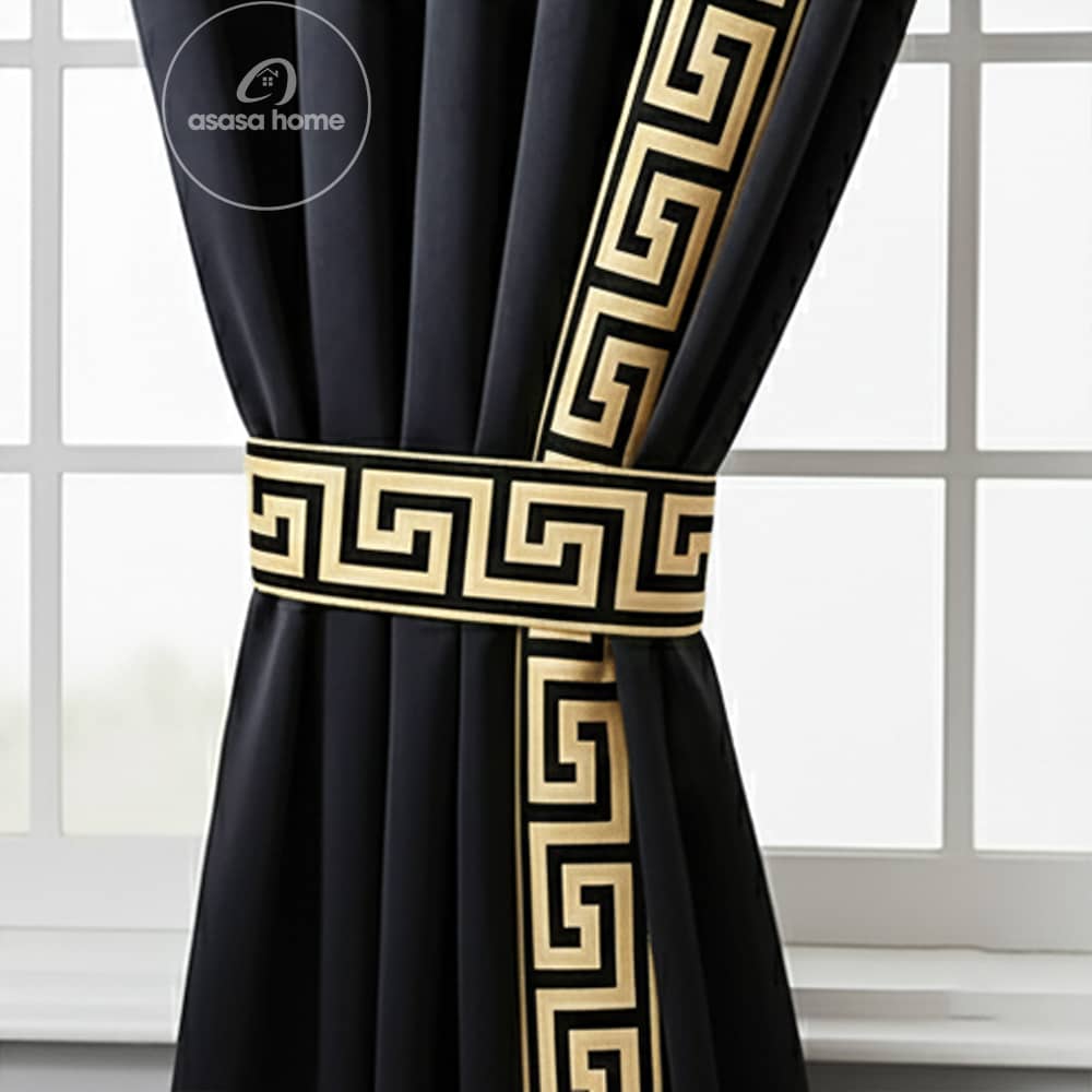 2 Pieces Premium Splendid Velvet Curtain Panels & 2 Belts - Black