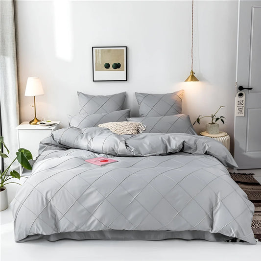 Cross Pleated Duvet Set - Silver Grey
