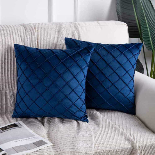 Pack of 2 Velvet Decorative Pleated Square Cushion - Navy Blue