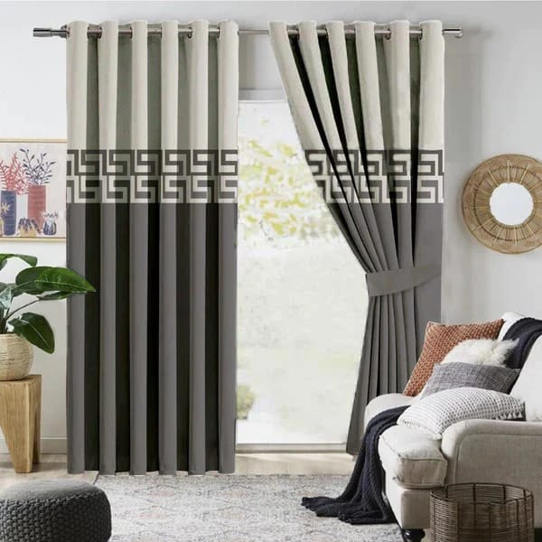 2 Tone Luxury Curtain - Off White/Grey