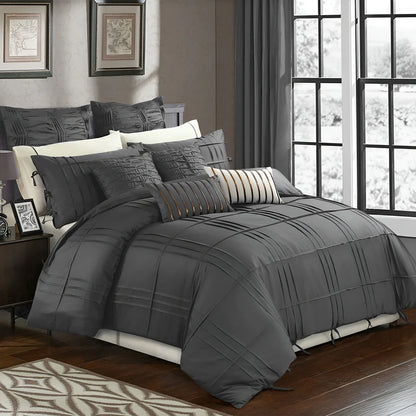 Embellish Pleated Duvet Set - Grey