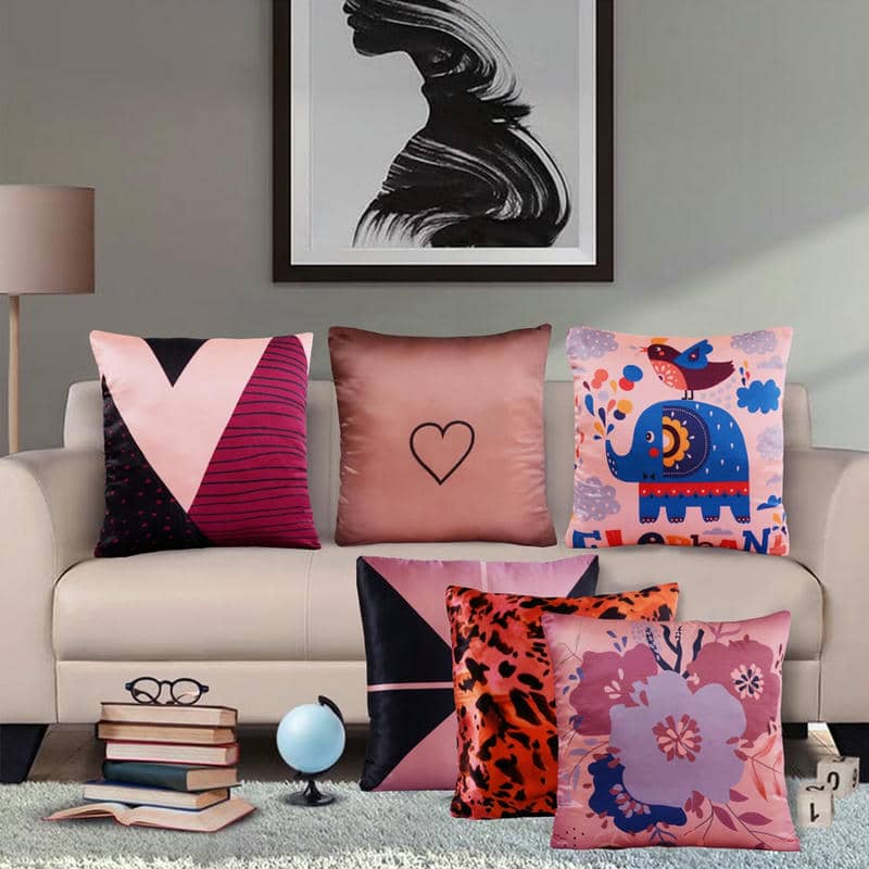 Digital Printed Silk Cushion Cover - 6Pcs