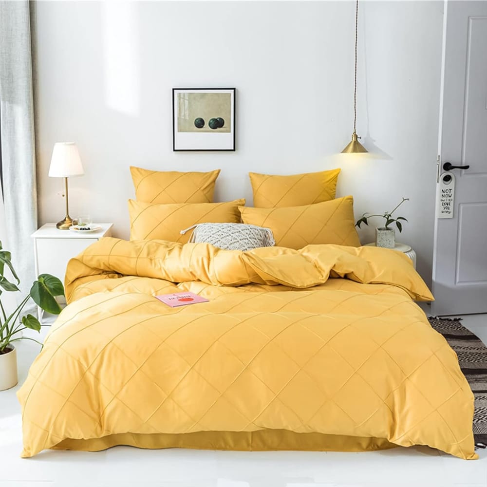 Cross Pleated Duvet Set - Yellow
