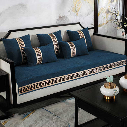 Luxury Velvet Sofa Cover With Cushion Covers - Blue