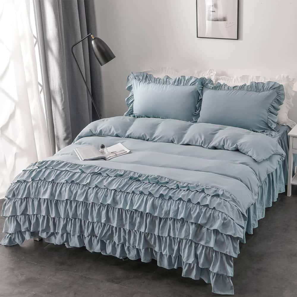 Luxury Ruffle Duvet Set 8 Pieces - Sky Blue
