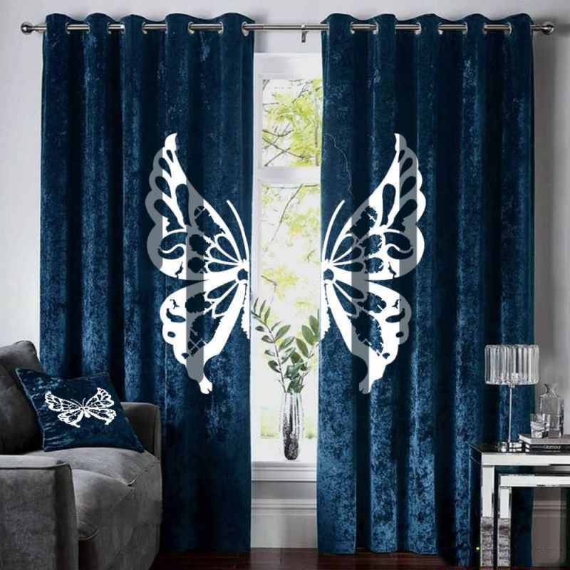 Butterfly Velvet  curtains - Prussian Blue