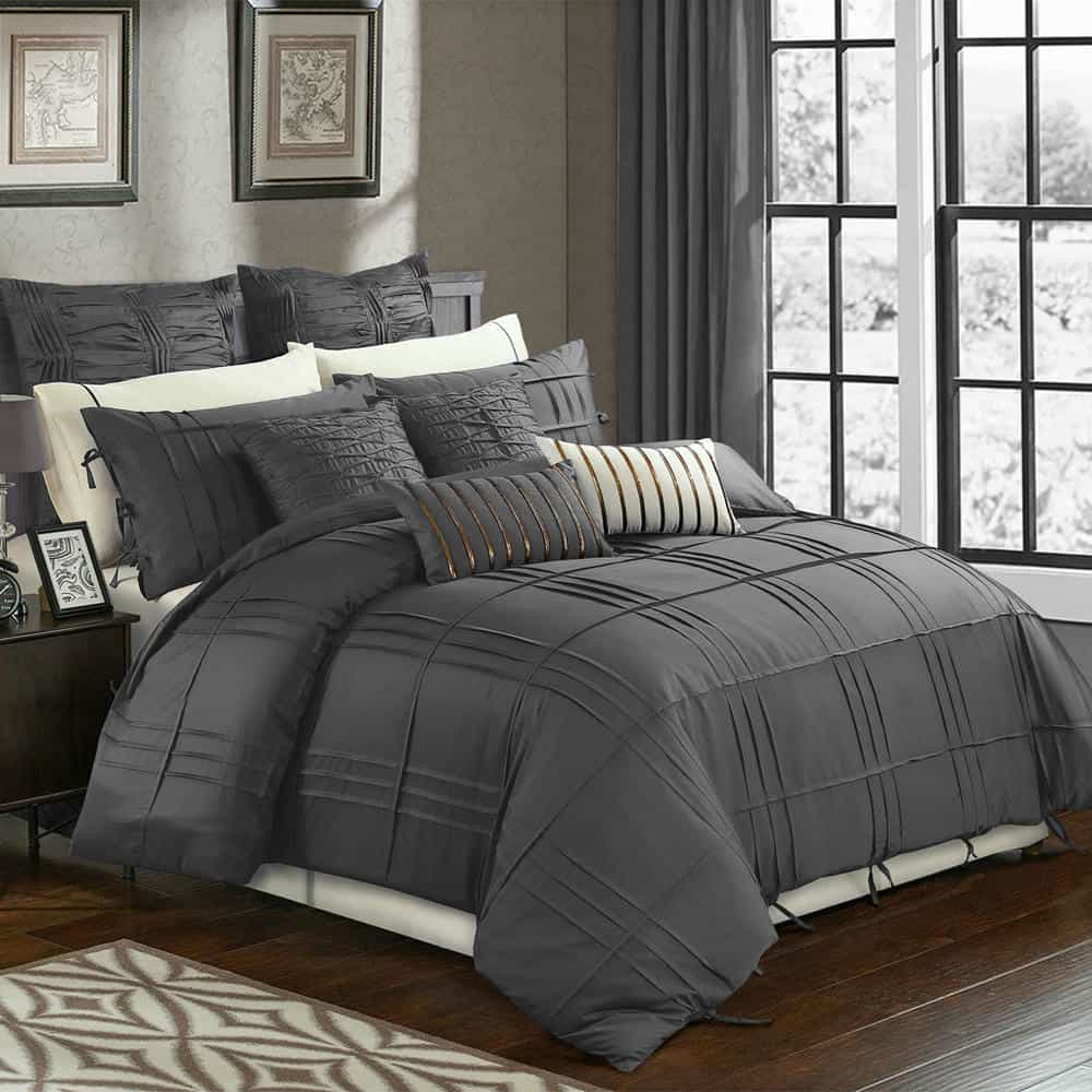 Embellish Pleated Duvet Set - Grey