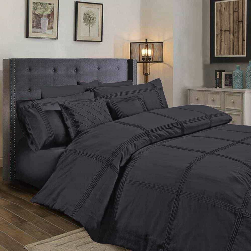 Box Pleated Duvet Set - Dark Grey