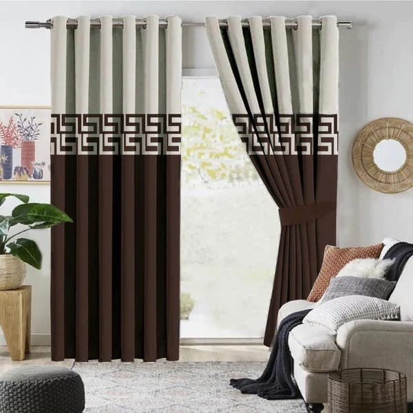 2 Tone Luxury Curtain - Off White/Brown