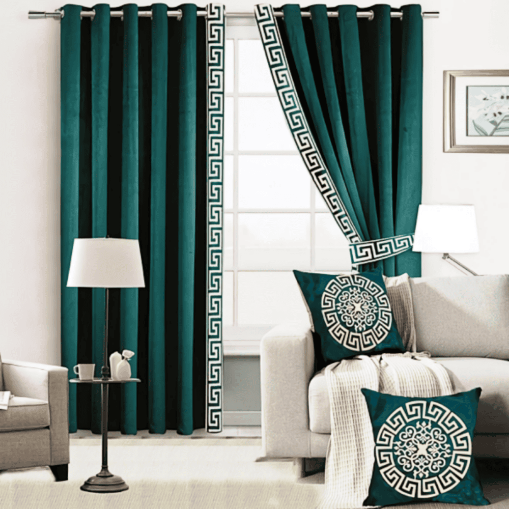 2 Pieces Premium Splendid Velvet Curtain Panels & 2 Belts - maroon