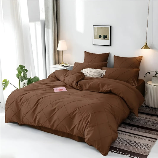 Cross Pleated Duvet Set - Chocolate