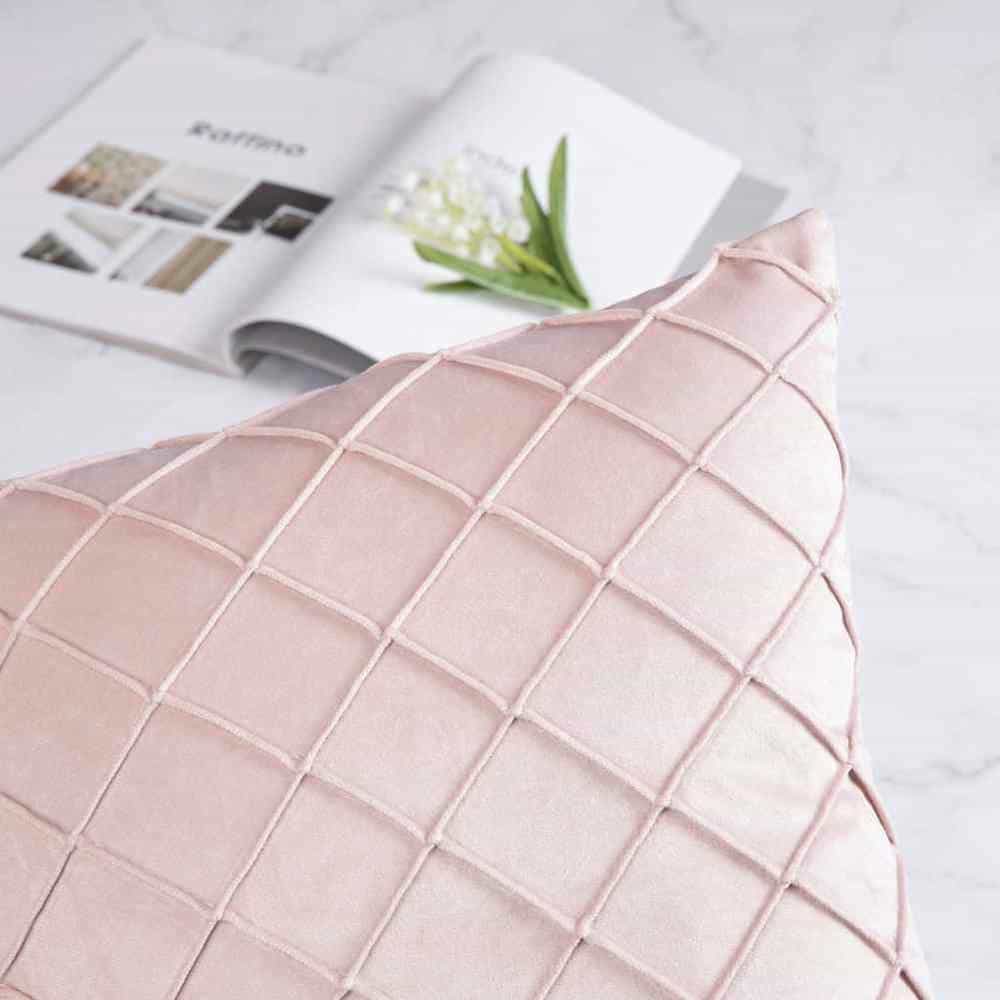Pack of 2 Velvet Decorative Pleated Square Cushion - Light Pink
