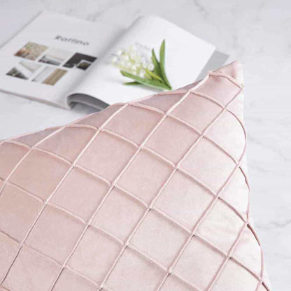Pack of 2 Velvet Decorative Pleated Square Cushion - Light Pink