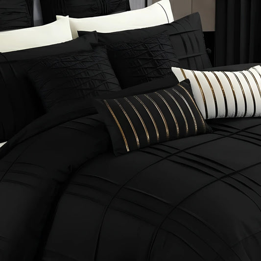 Embellish Pleated Duvet Set - Black