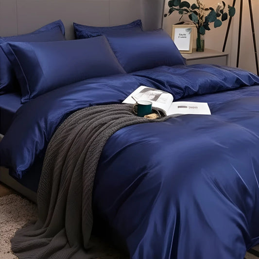 Luxurious Silk Duvet Set - Navy Blue