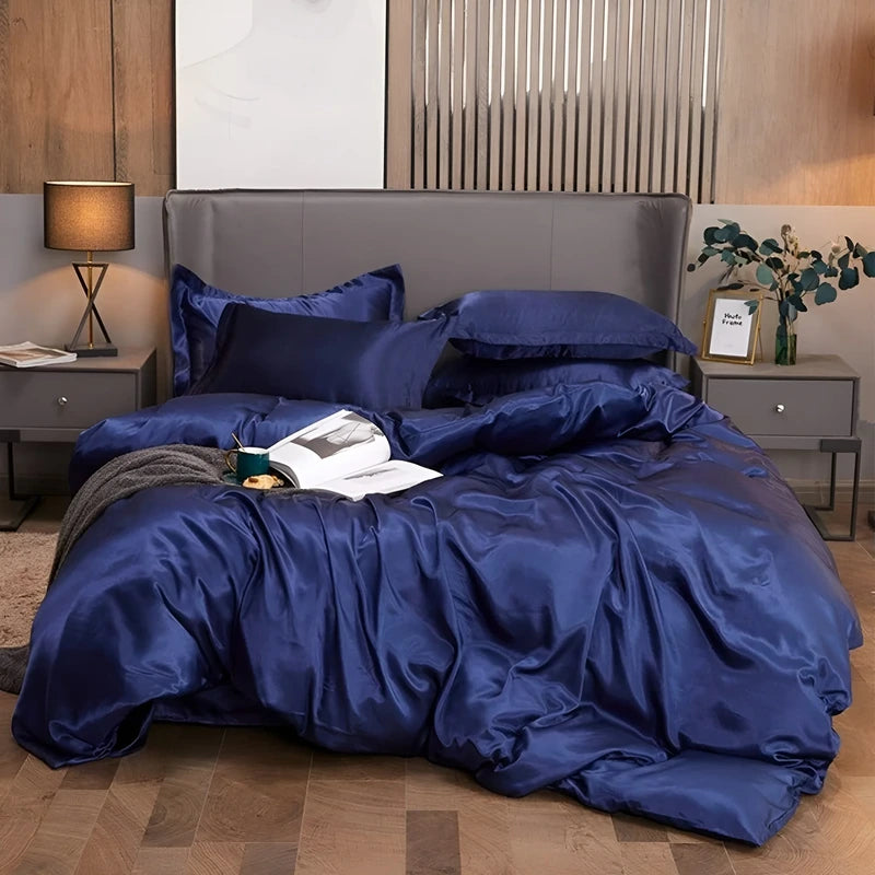 Luxurious Silk Duvet Set - Navy Blue