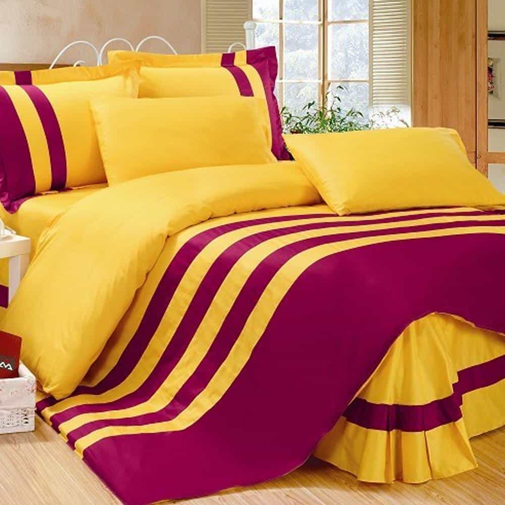 Premium Stripe Duvet Set – Yellow & Maroon