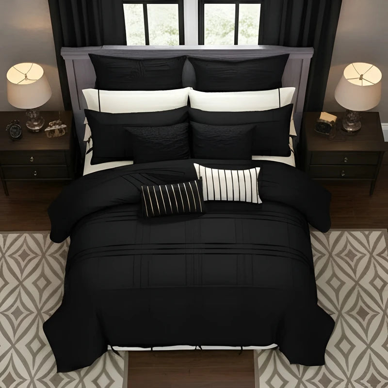 Embellish Pleated Duvet Set - Black