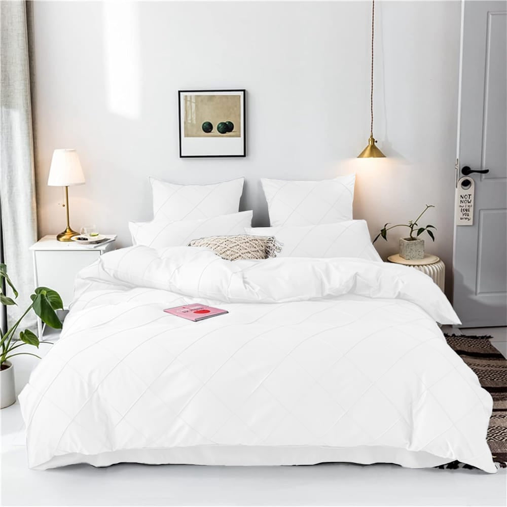 Cross Pleated Duvet Set - white