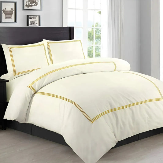 Beige Duvet Set With Golden Triple Baratta Stitch