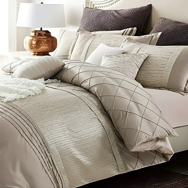 Embellish Pleated Bridal Quilt Set Beige- 12 Pieces Set
