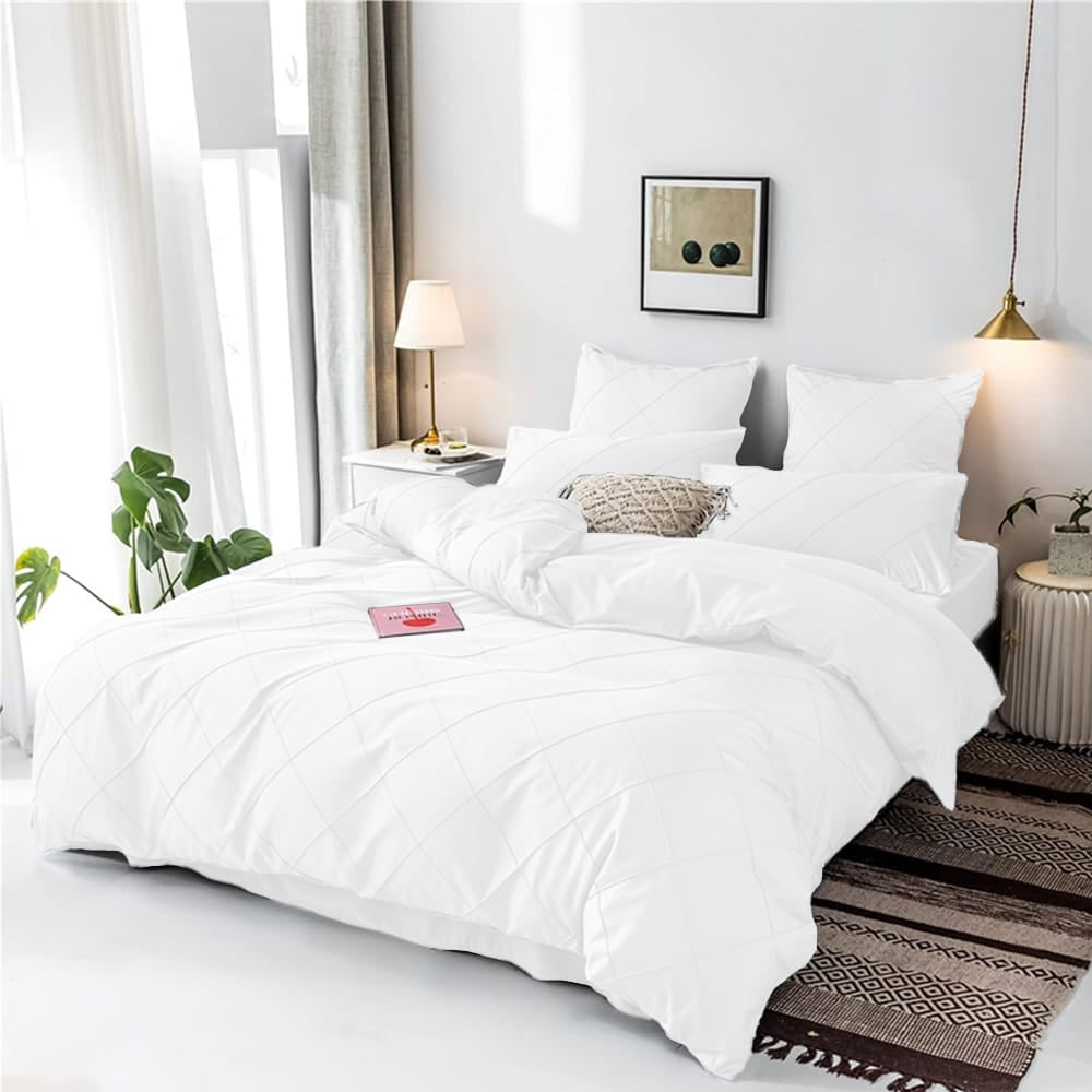Cross Pleated Duvet Set - white