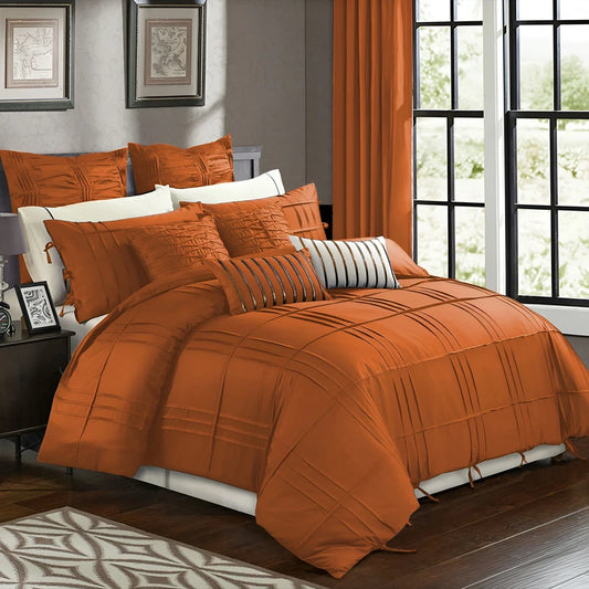 Embellish Pleated Duvet Set - Orange
