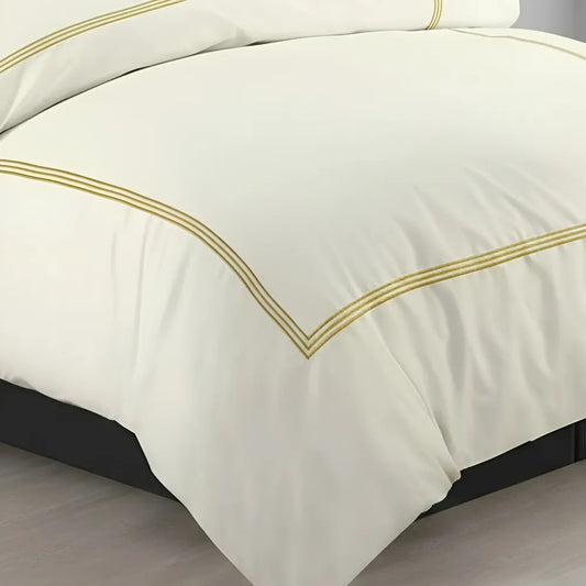 Beige Duvet Set With Golden Triple Baratta Stitch