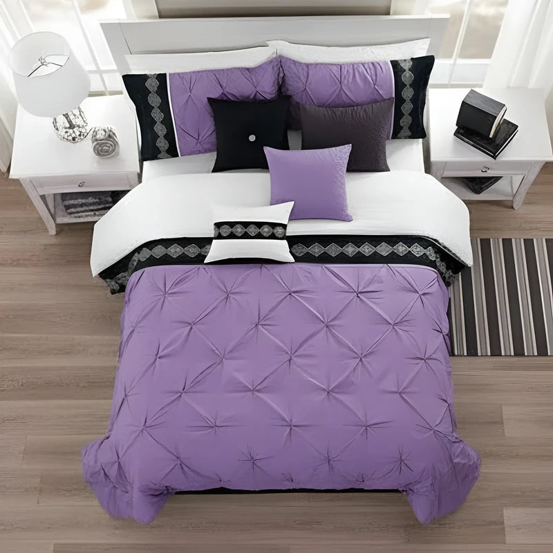 Embroidered Pintuck Duvet Set - Light Purple