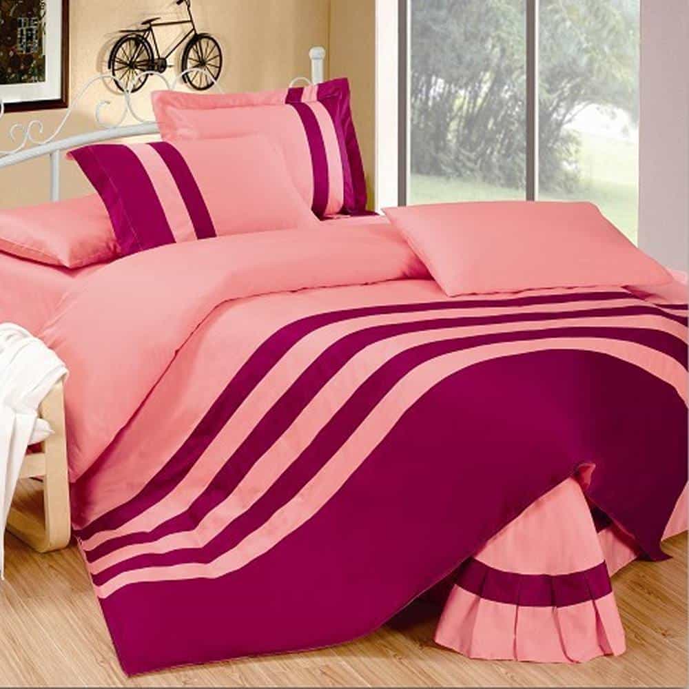 Premium Stripe Duvet Set – Rose Pink & Maroon