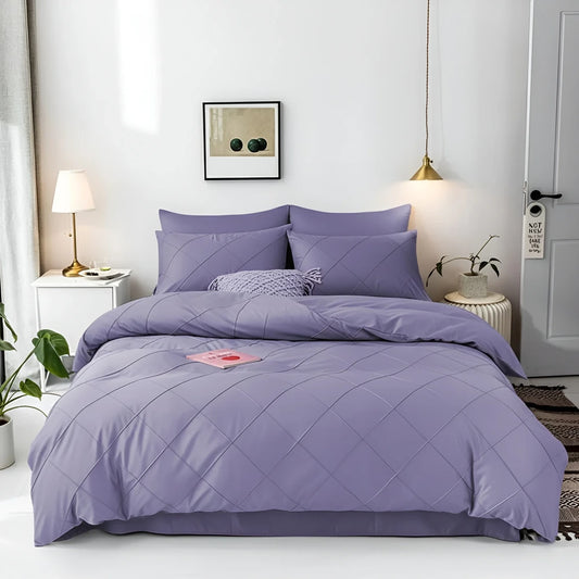 Cross Pleated Duvet Set - Light Purple