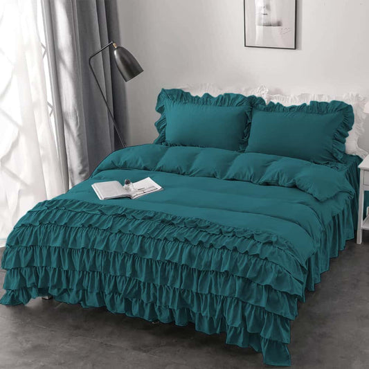 Luxury Ruffle Duvet Set 8 Pieces - Teal