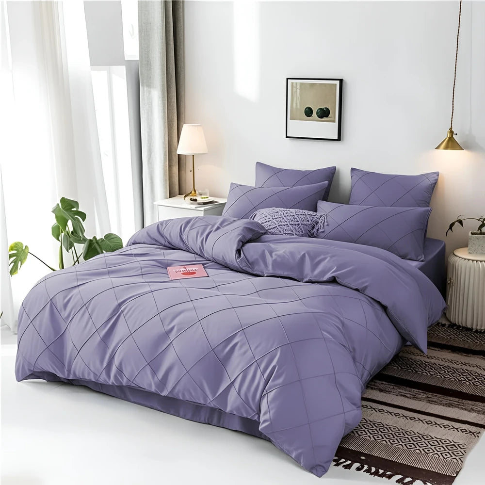 Cross Pleated Duvet Set - Light Purple
