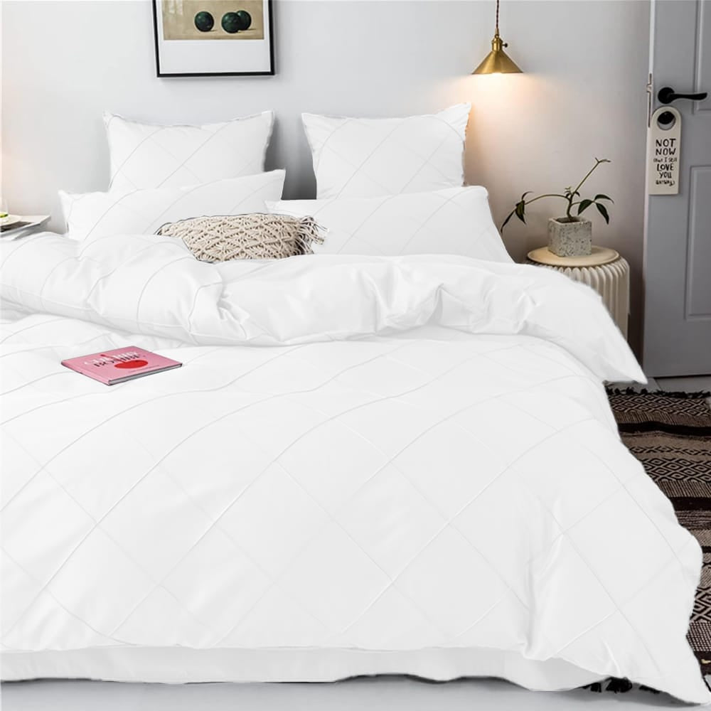 Cross Pleated Duvet Set - white