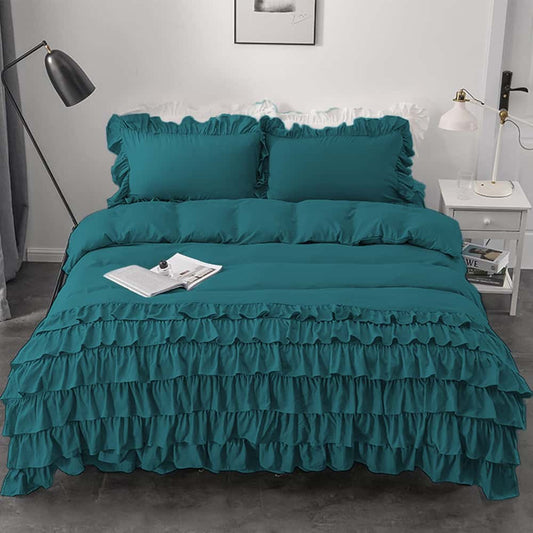 Luxury Ruffle Duvet Set 8 Pieces - Teal