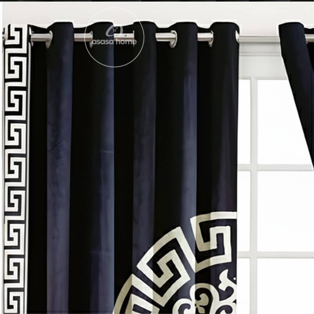 2 Pieces Premium splendid velvet curtain Panels & 2 Belts (Black & White)