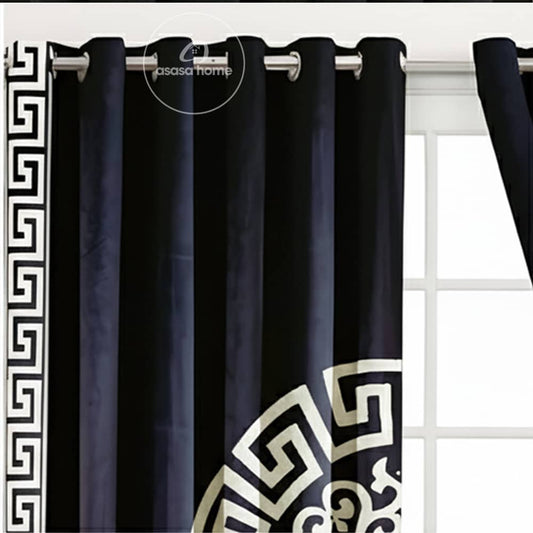 2 Pieces Premium splendid velvet curtain Panels & 2 Belts (Black & White)