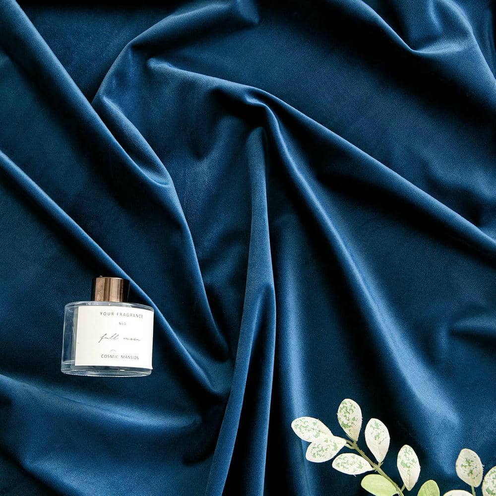 2 Pieces Plain Dyed Velvet Eyelet Curtains - Blue